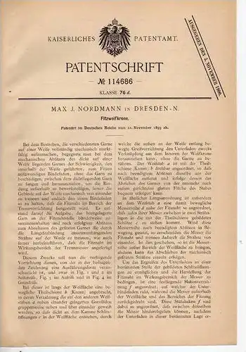 Original Patentschrift -  M. Nordmann in Dresden , 1899 , Fitzkrone , Näherei , Weberei !!!
