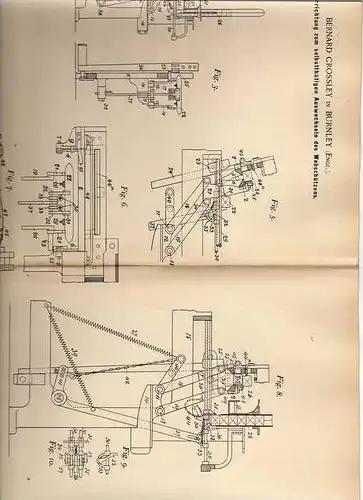 Original Patentschrift - Webstuhl , Weberei , 1899 , B. Crossley in Burnley , England !!!