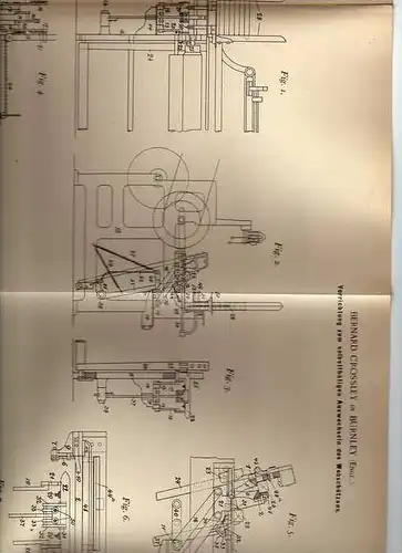 Original Patentschrift - Webstuhl , Weberei , 1899 , B. Crossley in Burnley , England !!!