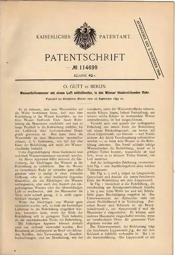 Original Patentschrift - Wassertiefenmesser , O. Gutt in Berlin , 1899 !!!