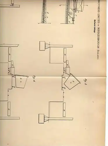 Original Patentschrift - Gießerei , Eisengießerei , Kran , 1899 , Brothers Ltd. in Middlesbrough , England  !!!