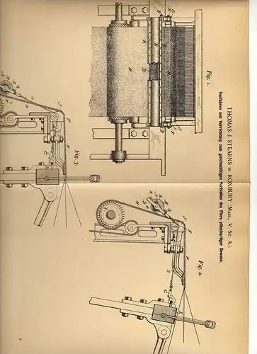 Original Patentschrift - Maschine für Teppiche , 1900, T. Stearns in Roxbury , USA  !!!