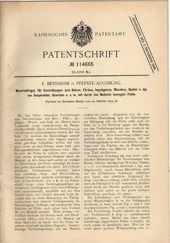 Original Patentschrift - R. Bernheim in Pfersee - Augsburg , 1899, Färben , Waschen von Gewebe !!!