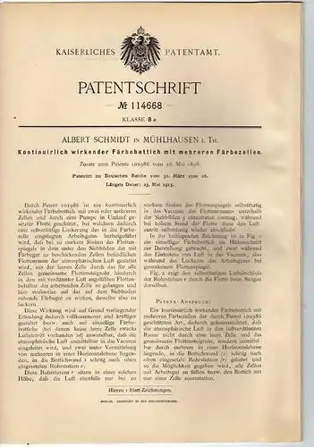 Original Patentschrift - A. Schmidt in Mühlhausen i. Thüringen , 1900 , Färbebottich !!!