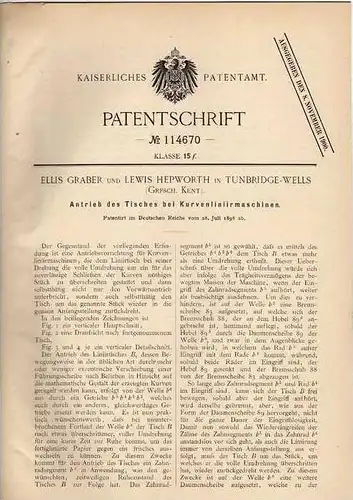 Original Patentschrift - Kurvenliniermaschine , 1898, E. Graber in Tunbridge-Wells , Kent !!!