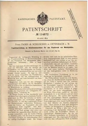 Original Patentschrift - Fa. Faber & Schleicher in Offenbach a. Main , 1899 , Druckmaschine !!!