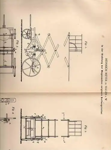Original Patentschrift - Wagen mit Rettungsleiter , Kutsche , Feuerwehr , 1899 , H.Meyer in Hagen i. W.  !!!