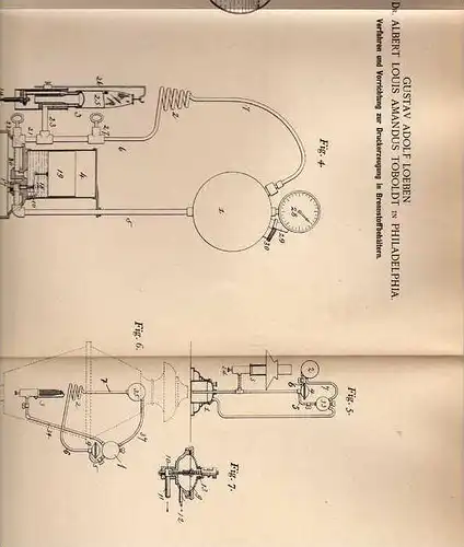 Original Patentschrift - Druckerzeugung in Brennstoffbehältern , 1899, Dr. Toboldt in Philadelphia  !!!