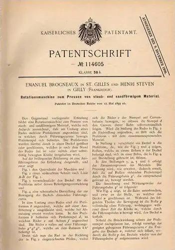 Original Patentschrift - Rotationsmaschine , Presse , 1899, H. Steven in Saint-Gilles und Gilly , Frankreich    !!!