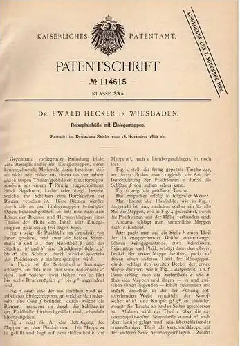 Original Patentschrift - Dr. E. Hecker in Wiesbaden , Reisepass Hülle , 1899 !!!