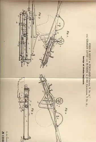 Original Patentschrift - Säge mit Dampfbetrieb , Forst , 1900 ,J. Kelly in Portland , Oregon und Lodi , California !!!