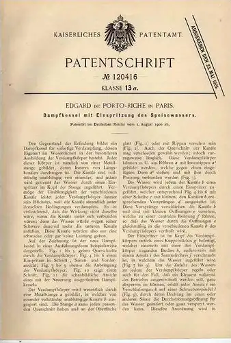 Original Patentschrift - E. de Porto in Paris , Dampfkessel mit Einspritzung , 1900 !!!