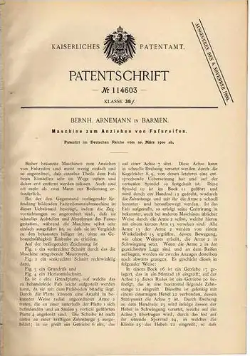 Original Patentschrift - B. Arnemann in Barmen , 1900 , Maschine für Faßreifen , Weinfass , Bierfass !!!