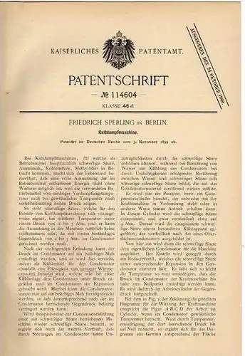 Original Patentschrift - F. Sperling in Berlin , Dampfmaschine , 1899 !!!