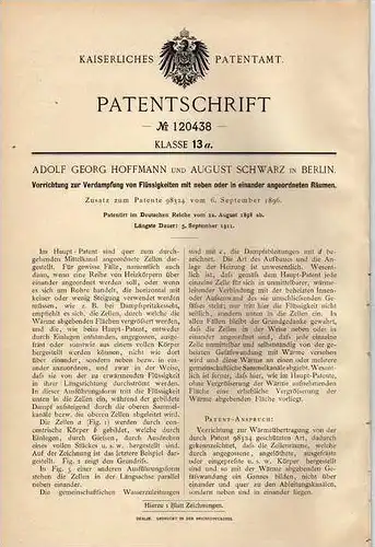 Original Patentschrift - A. Schwarz in Berlin , Verdampfer , 1898 !!!