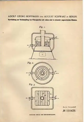 Original Patentschrift - A. Schwarz in Berlin , Verdampfer , 1898 !!!