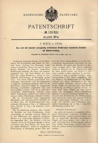 Original Patentschrift - F. Roux in Lyon , Drehtür mit Zählvorrichtung, 1901!!!