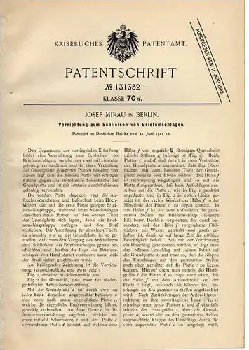 Original Patentschrift - J. Mirau in Berlin , Briefschließer , 1901 !!!
