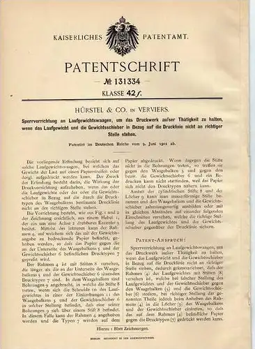 Original Patentschrift - Hürstel & Co in Verviers , 1901 , Waagen , Gewichtswaage !!!