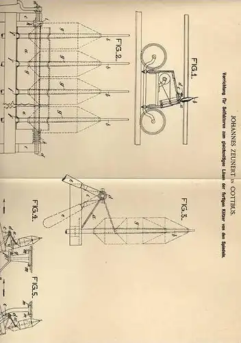 Original Patentschrift - J. Zeunert in Cottbus , Vorrichtung Selfaktoren , 1901 !!!