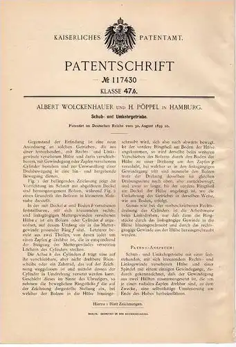 Original Patentschrift - H. Pöppel in Hamburg , 1899, Schub- und Umkehrgetriebe , Getriebe , A. Wolckenhauer !!!