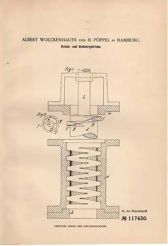 Original Patentschrift - H. Pöppel in Hamburg , 1899, Schub- und Umkehrgetriebe , Getriebe , A. Wolckenhauer !!!