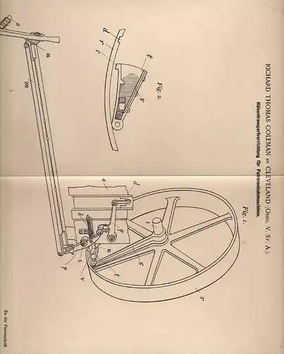 Original Patentschrift - Th. Coleman in Cleveland , Ohio , 1899 , Patronenlademaschine , Patronen !!!