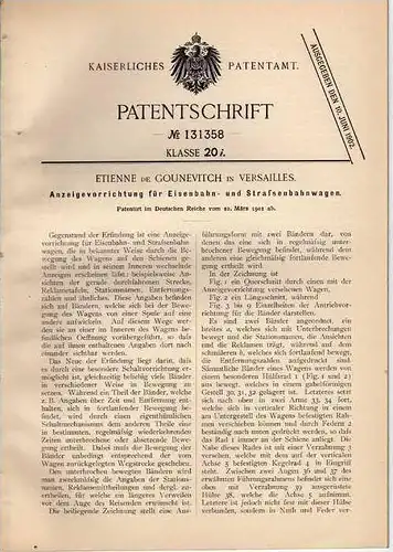 Original Patentschrift - E. de Gounevitch dans Versailles , 1901 ,Train, tram, appareils !!!