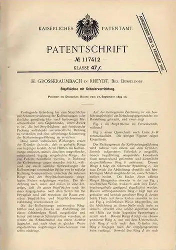 Original Patentschrift - H. Grosskraumbach in Reydt ,1899 , Düsseldorf , Stopfbüchse !!!