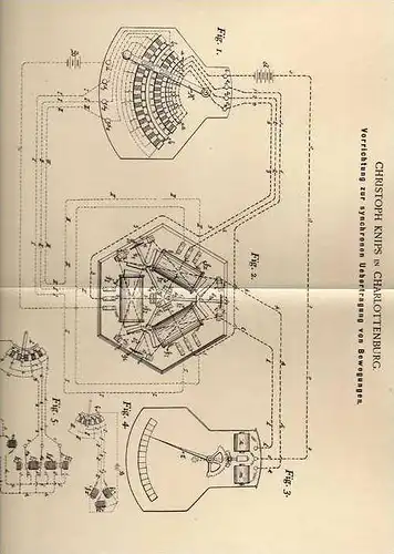 Original Patentschrift - Ch. Knips in Charlottenburg ,1899 , Apparat zur Synchronisierung !!!