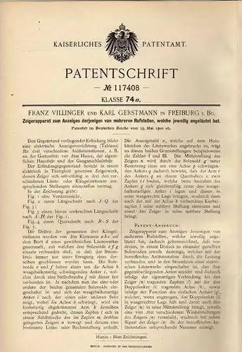 Original Patentschrift - F. Villinger in Freiburg i. Breisgau , Läute- Klingelstation Apparat !!!