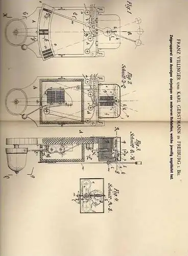 Original Patentschrift - F. Villinger in Freiburg i. Breisgau , Läute- Klingelstation Apparat !!!