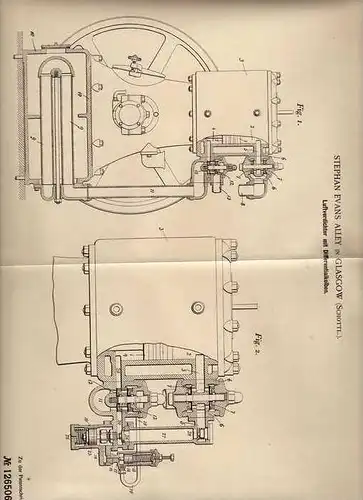 Original Patentschrift - S.E. Alley in Glasgow , Schottland , Kompressor , Luftverdichter , 1900 !!!