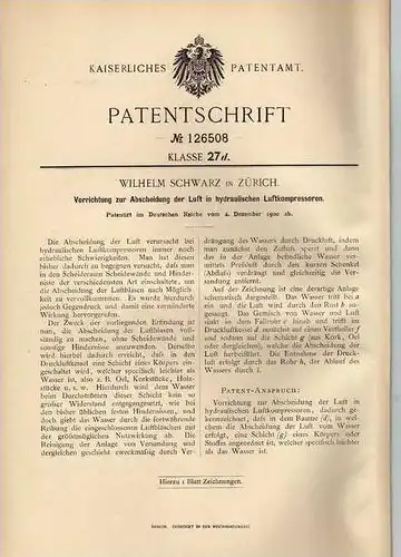 Original Patentschrift - W. Schwarz in Zürich , Kompressor , 1900  !!!