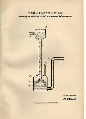 Original Patentschrift - W. Schwarz in Zürich , Kompressor , 1900  !!!