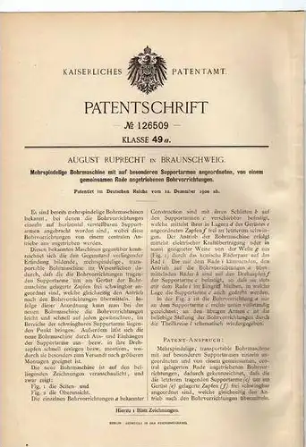 Original Patentschrift - August Ruprecht in Braunschweig , Bohrmaschine , 1900!!!
