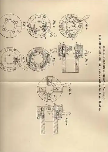 Original Patentschrift -  Herbert Austin in Birmingham - England , Gewindeschneider  !!!