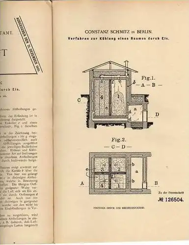 Original Patentschrift - Constanz Schmitz in Berlin , Kühlung eines Raumes , Klimaanlage 1901 !!!