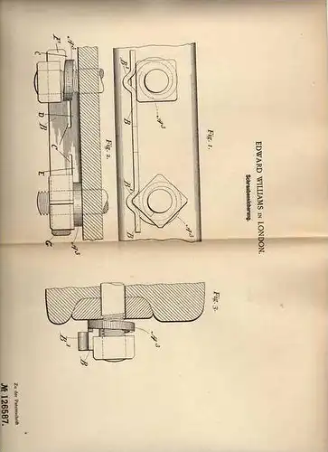 Original Patentschrift -  Schraubensicherung , Edward Williams in London , 1900 !!!