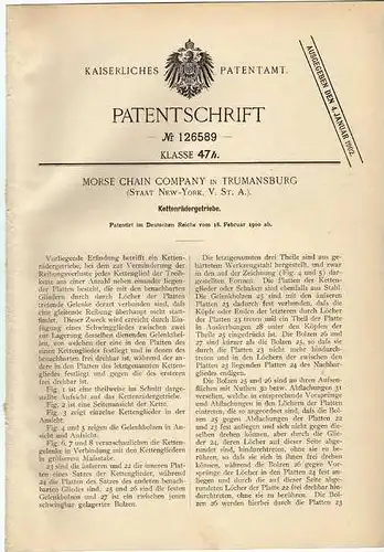 Original Patentschrift -  Kettenrädergetriebe , Chain Company in Trumansburg , New York , USA 1900 !!!