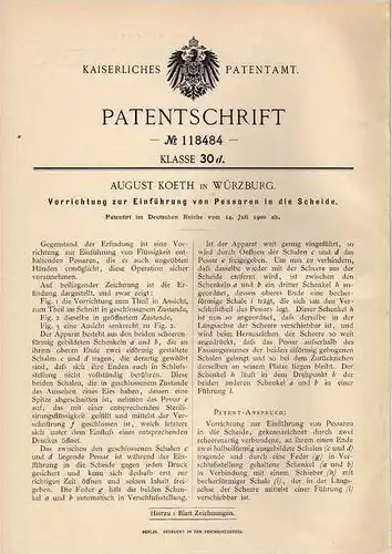 Original Patentschrift - Einführung von Pessaren in die Scheide , Frauenarzt , 1900 , A. Koeth in Würzburg !!!