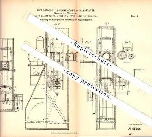 Original Patent - W. Donisthorp in Bayswater and W. Carr Crofts in Westminster , 1890 , Camera for instant pictures !!!