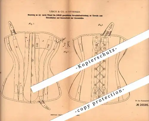 Original Patent - Lerch & Co in Ottensen b. Hamburg , 1883 , Corset , Korsett !!