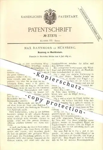 original Patent - Max Dannhorn in Nürnberg , 1885 , Neuerung an Musikkreiseln , Musik , Spielzeug !!!