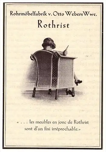 original Werbung - 1927 -  Rohrmöbelfabrik Rothrist in Zürich , Otto Weber !!!