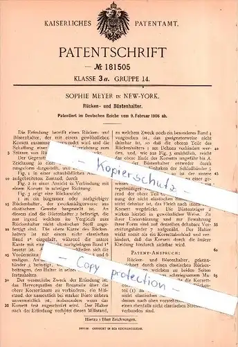 Original Patent - Sophie Meyer in New-York , 1906 , Rücken- und Büstenhalter , BH , Korsett , corset !!!
