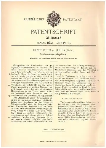 Original Patent - Ernst Otto in Ruhla i. Th., 1906 , Taschenuhr - Schutzgehäuse , Uhrmacher , Uhren , Uhr !!!