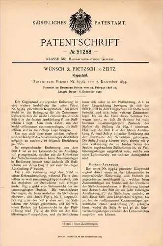 Original Patentschrift - Wünsch & Pretzsch in Zeitz , 1896 , Klappstuhl , Stuhl , Möbel !!!
