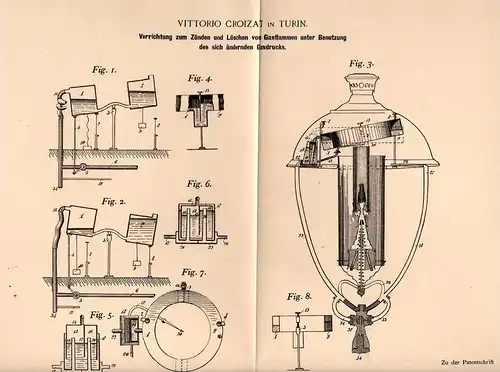 Original Patentschrift - Vittorio Croizat in Torino / Turin , 1900 , Apparecchiatura per luci , lampada !!!