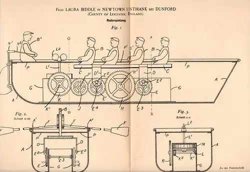 Original Patentschrift - Laura Biddle in Newtown Unthank b. Dunford , 1898 , Toy oar , boat , ship , model building !!!